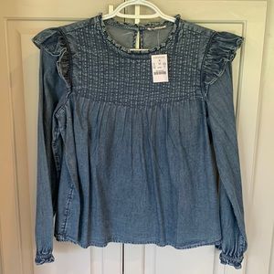 Girls JCREW size 14 Denim ruffle sleeve top